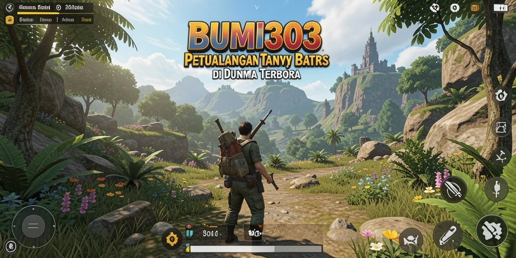 Tampilan gameplay menampilkan petualangan epik di dunia terbuka BUMI303.
