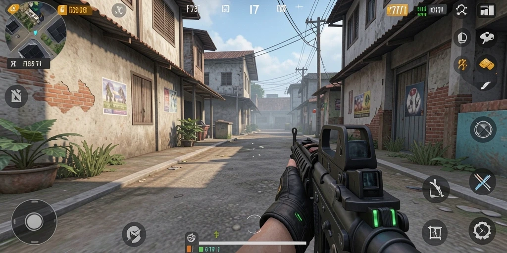 Screenshot utama gameplay F7F7 menampilkan pertempuran intens dan grafis yang menawan.