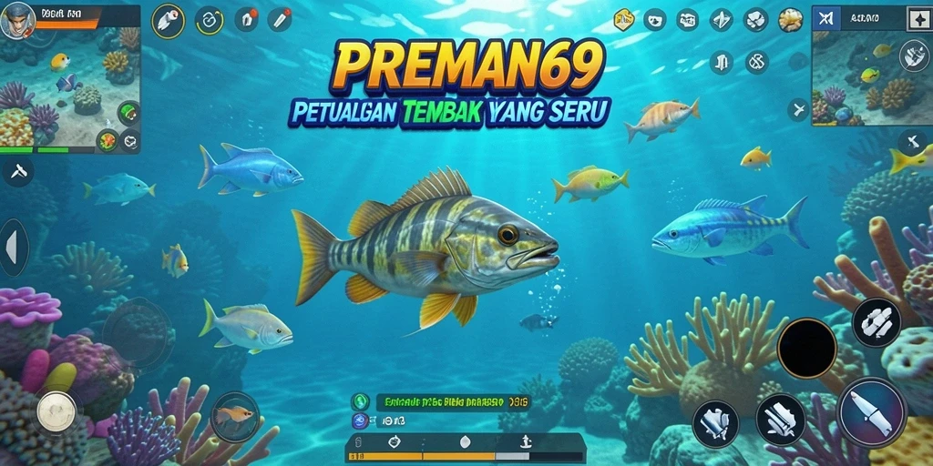 Tampilan gameplay seru dari PREMAN69 saat menangkap ikan di laut.