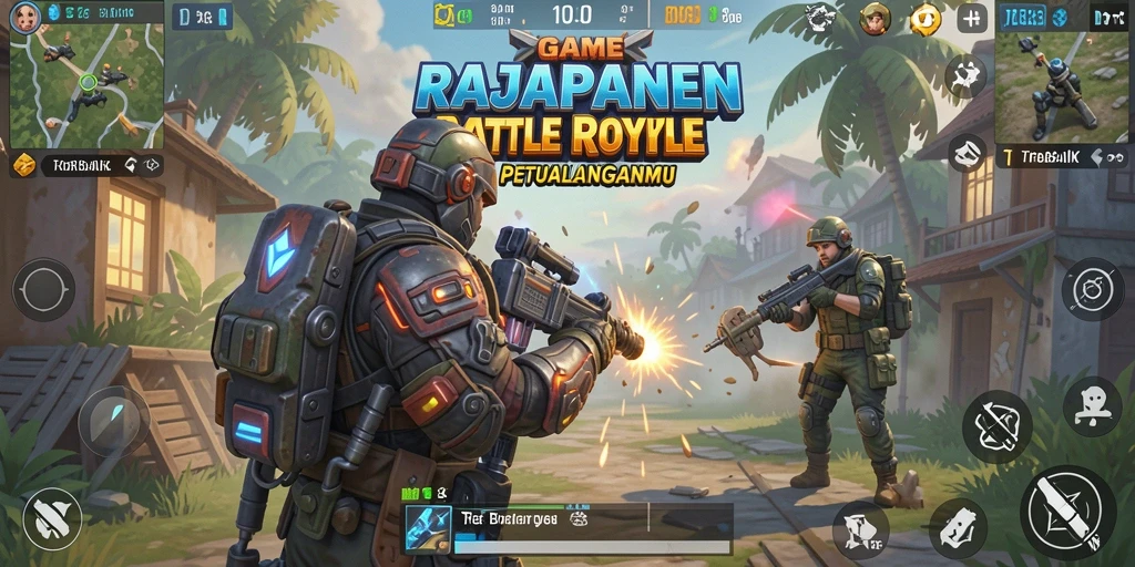 Screenshot gameplay RAJAPANEN menampilkan pertarungan mendebarkan di arena Battle Royale.