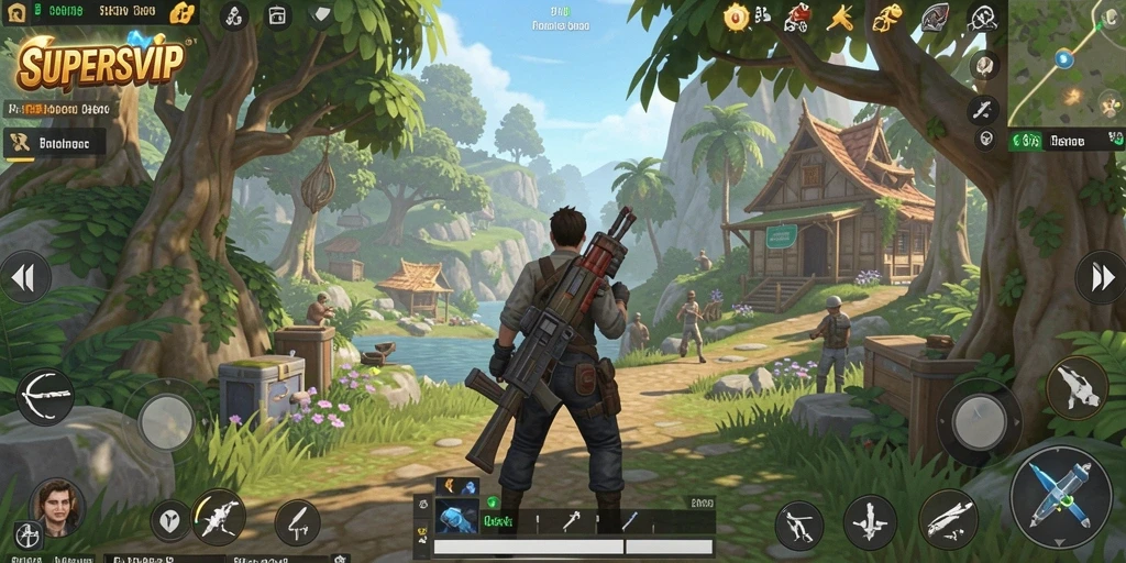 Tangkapan layar SUPERSVIP menampilkan gameplay seru di dunia terbuka yang luas.