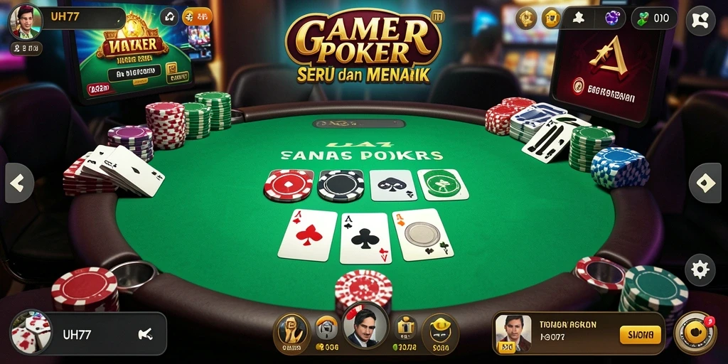 Tampilan gameplay UH77 dengan pemain menikmati permainan Poker.